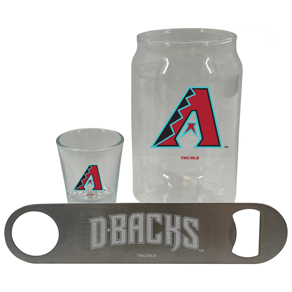 The Memory Company Arizona Diamondbacks Three-Pack Beer Glass, 2oz. Shot Glass & Bottle Opener Set