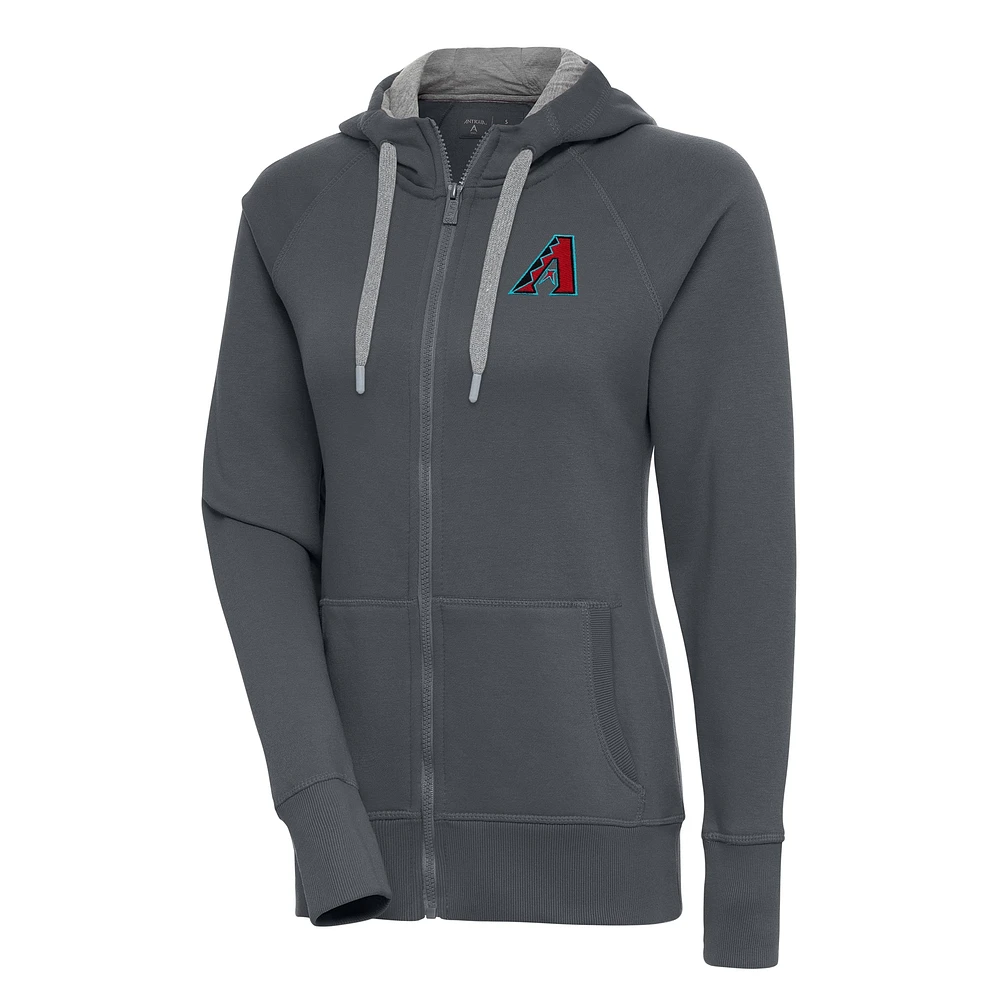 Sweat à capuche entièrement zippé Antigua Charcoal Arizona Diamondbacks Victory pour femme