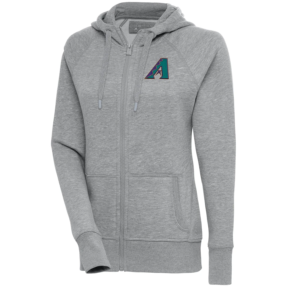 Women's Antigua Heather Gray Arizona Diamondbacks Cooperstown Victory Full-Zip Hoodie