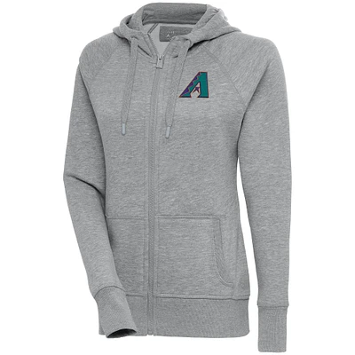 Women's Antigua  Heather Gray Arizona Diamondbacks Cooperstown Victory Full-Zip Hoodie