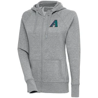 Women's Antigua  Heather Gray Arizona Diamondbacks Cooperstown Victory Full-Zip Hoodie