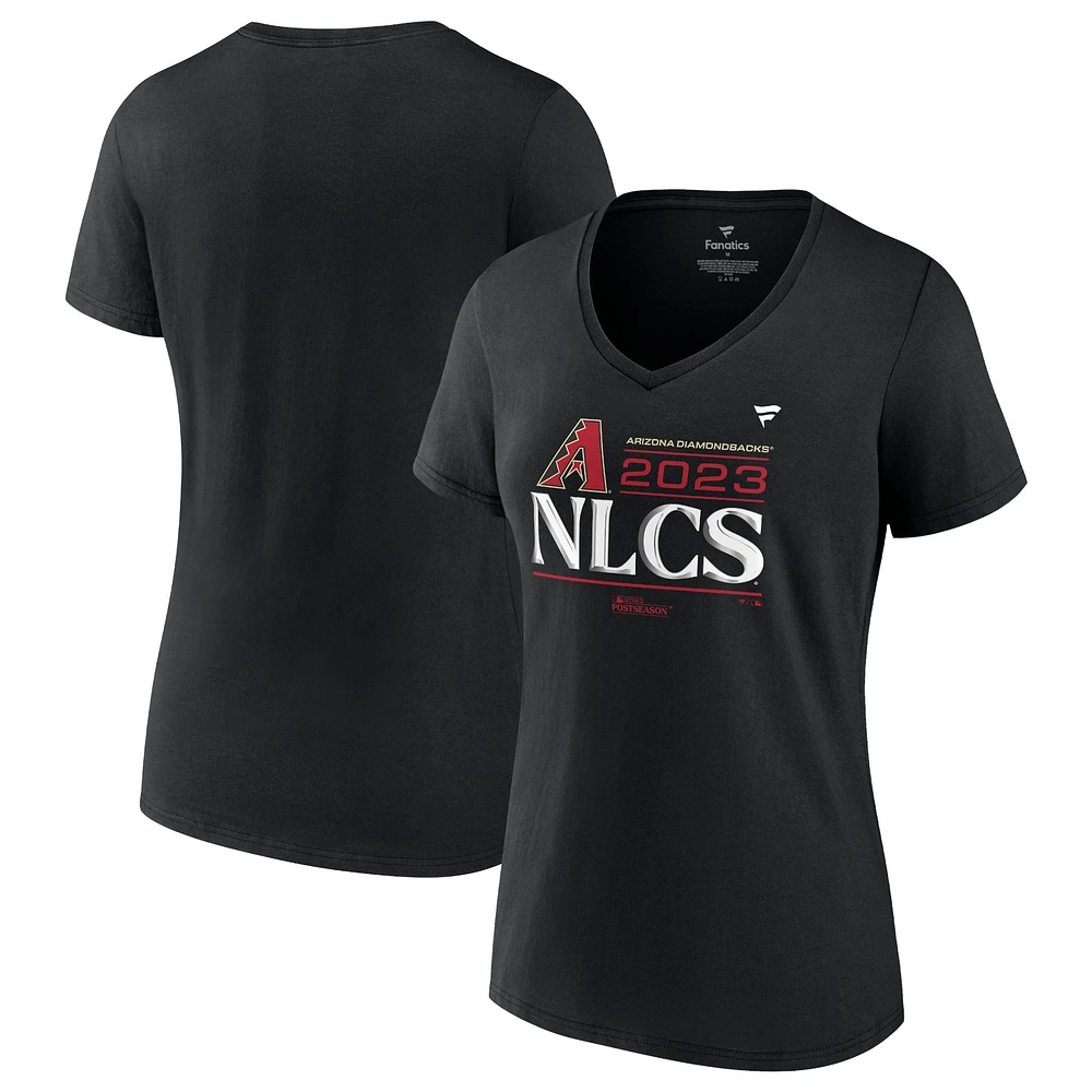 T-shirt noir à col en V Fanatics pour femmes des Diamondbacks de l'Arizona 2023 Division Series Winner Locker Room