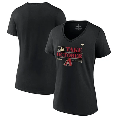 T-shirt à col en V Fanatics pour femmes, noir, Arizona Diamondbacks 2023, vestiaire des séries éliminatoires