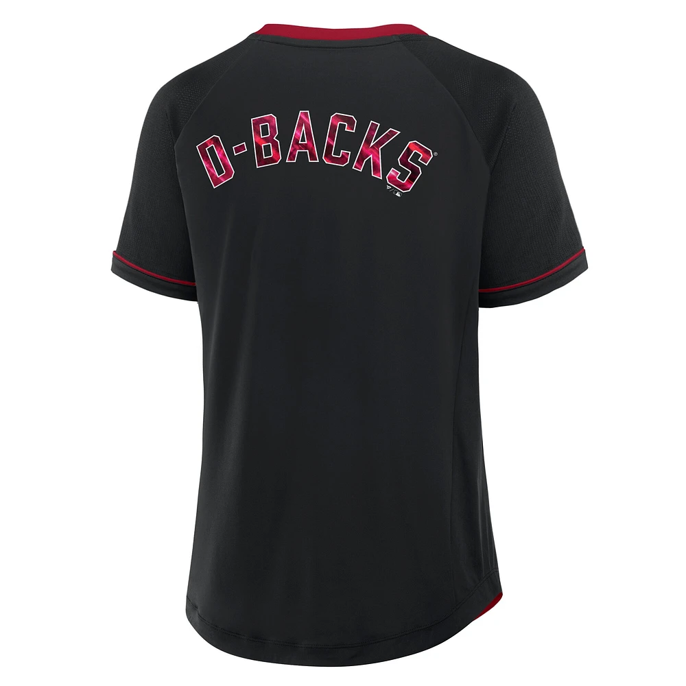 Women's Fanatics Black Arizona Diamondbacks League Diva Star Raglan V-Neck T-Shirt