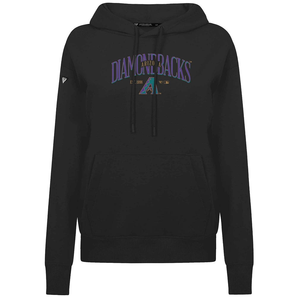 Women's Levelwear Black Arizona Diamondbacks  Adorn Throwback Spellout Pullover Hoodie