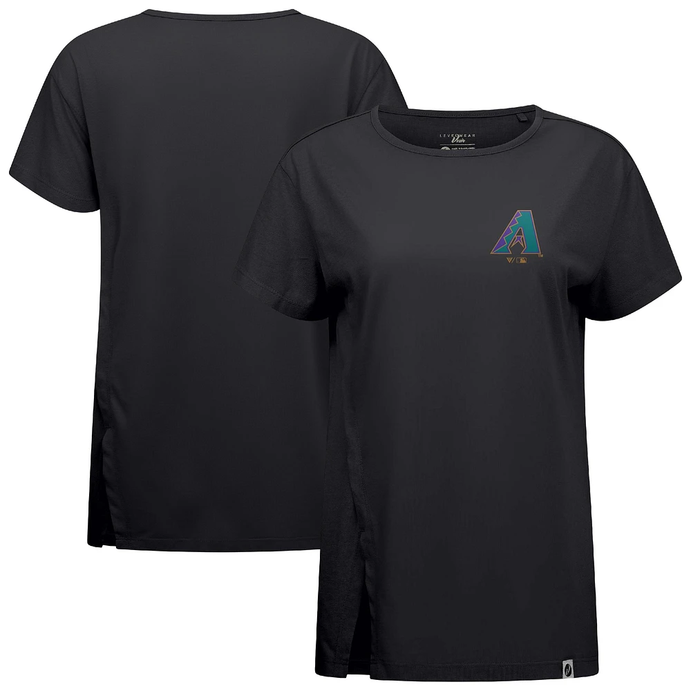 Women's Levelwear Black Arizona Diamondbacks Cooperstown Collection Influx Core Logo T-Shirt