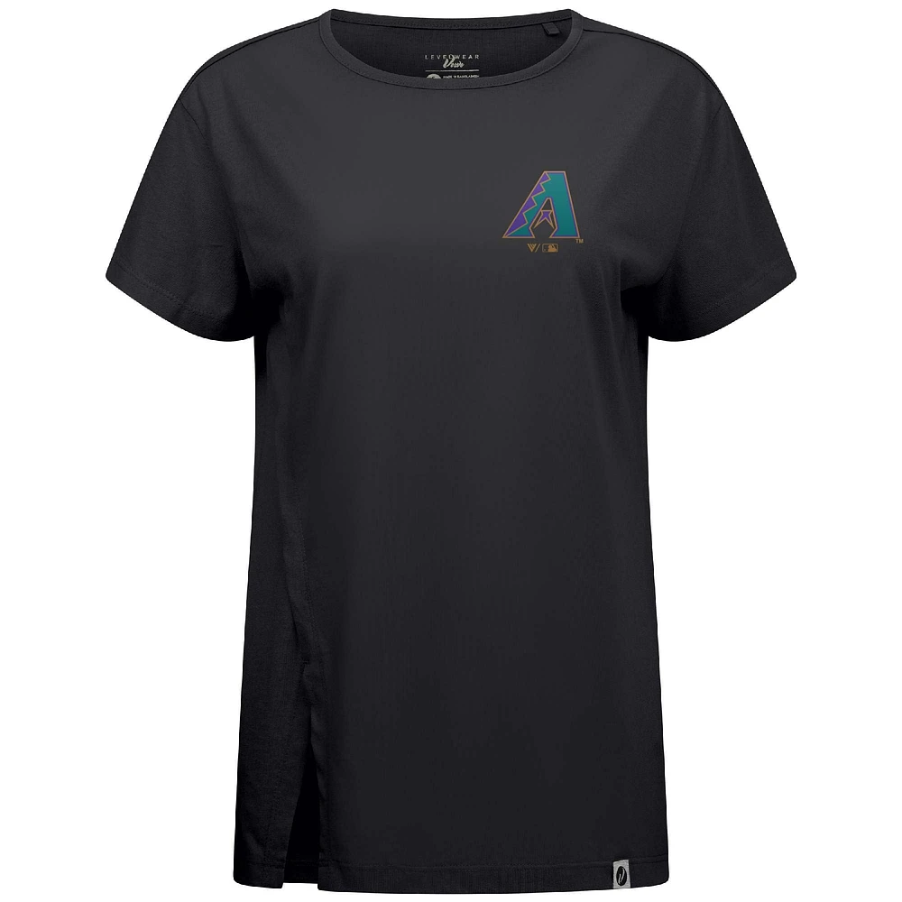 Women's Levelwear Black Arizona Diamondbacks Cooperstown Collection Influx Core Logo T-Shirt