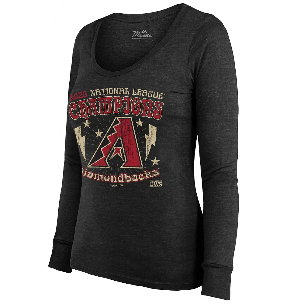 T-shirt tri-mélange à manches longues Majestic Threads pour femmes, noir, Arizona Diamondbacks 2023 National League Champions Tour