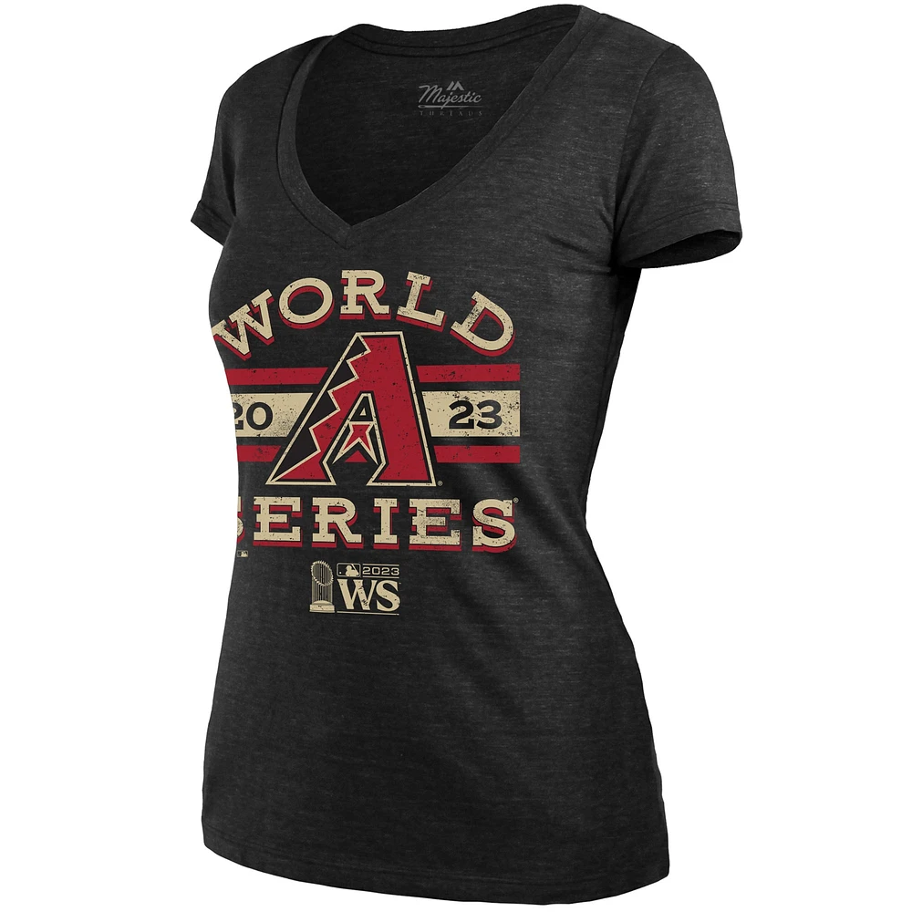 T-shirt à col en V triple mélange Majestic Threads pour femmes, noir, Arizona Diamondbacks 2023 World Series Contact