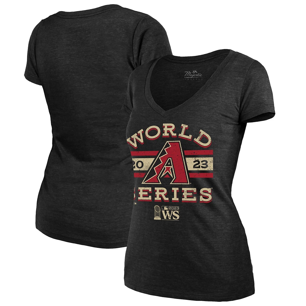 T-shirt à col en V triple mélange Majestic Threads pour femmes, noir, Arizona Diamondbacks 2023 World Series Contact