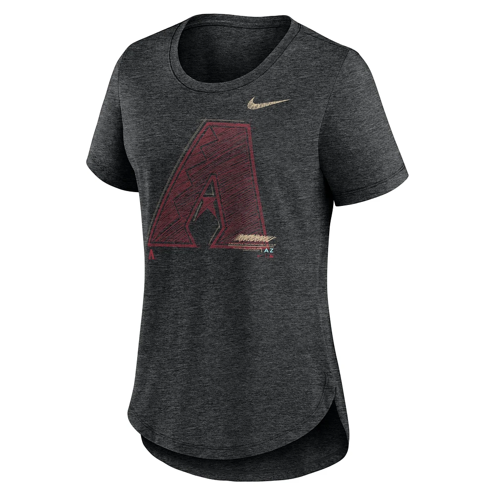 Women's Nike  Heather Black Arizona Diamondbacks Touch Tri-Blend T-Shirt