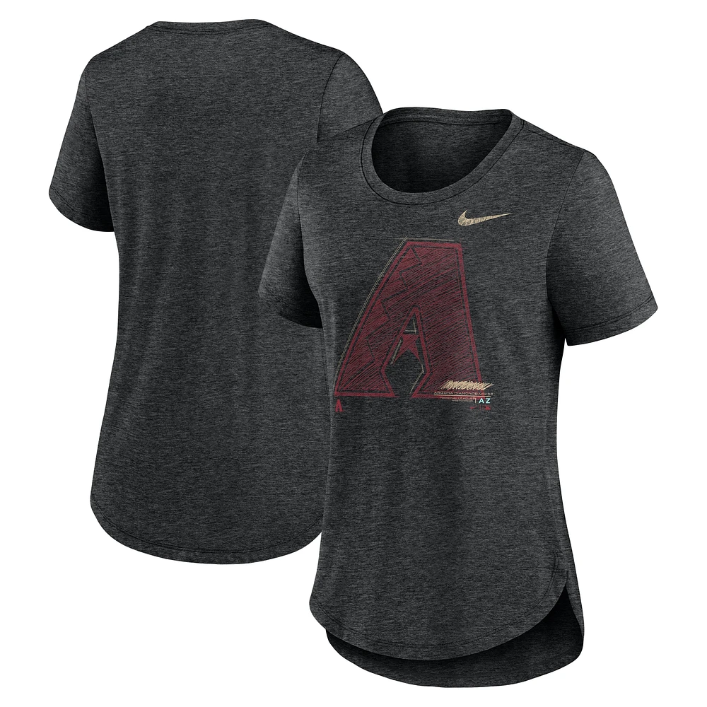 Women's Nike  Heather Black Arizona Diamondbacks Touch Tri-Blend T-Shirt