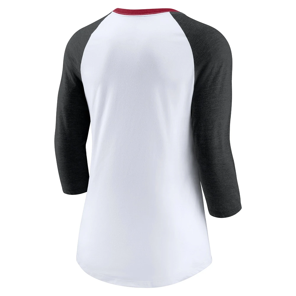 Women's Nike White/Heathered Black Arizona Diamondbacks Color Split Tri-Blend 3/4-Sleeve Raglan T-Shirt