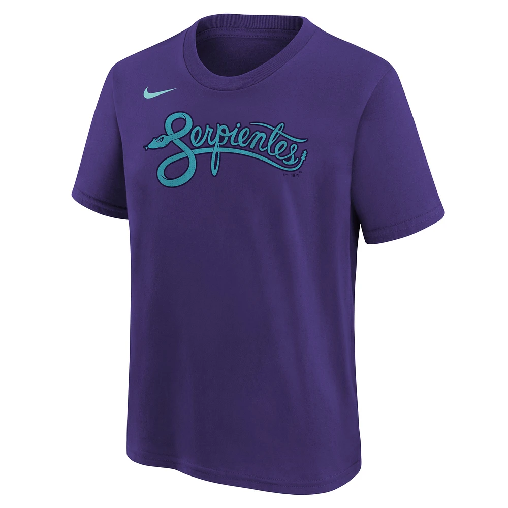 Youth Nike Corbin Carroll Purple Arizona Diamondbacks Fuse City Connect Name & Number T-Shirt