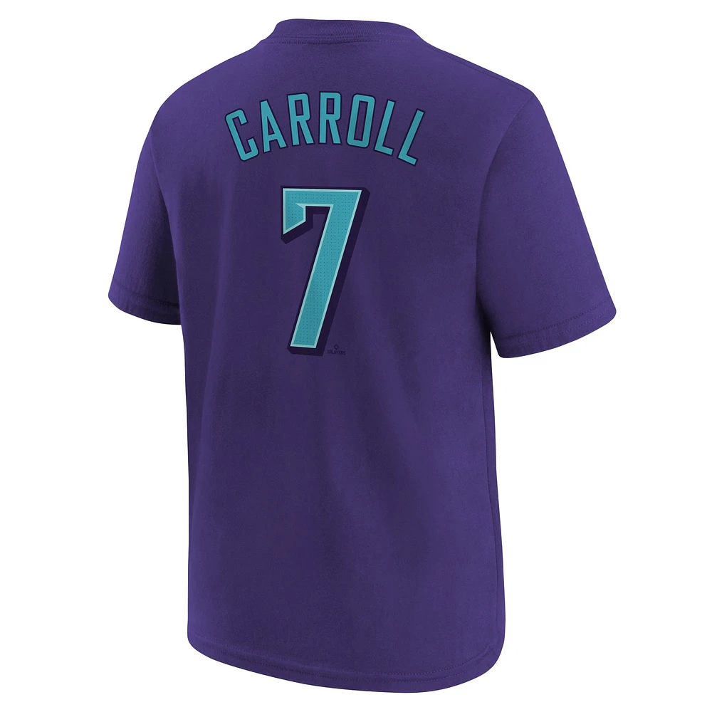 Youth Nike Corbin Carroll Purple Arizona Diamondbacks Fuse City Connect Name & Number T-Shirt