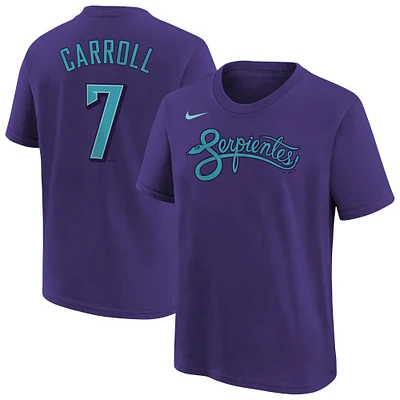 Youth Nike Corbin Carroll Purple Arizona Diamondbacks Fuse City Connect Name & Number T-Shirt