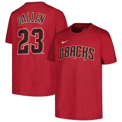 T-shirt Nike Zac Gallen pour jeune, rouge, nom et numéro des Diamondbacks de l'Arizona