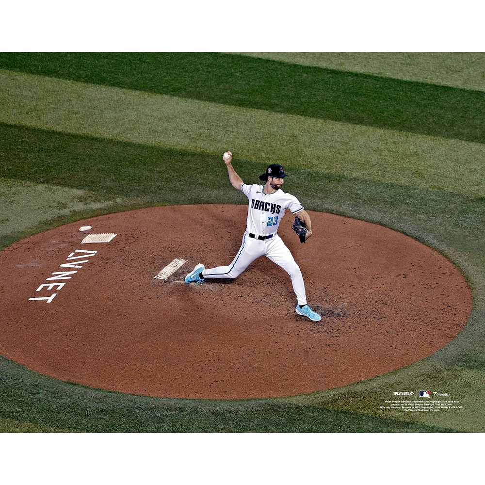 Zac Gallen Arizona Diamondbacks Unsigned White Jersey Pitching Above Photograph
