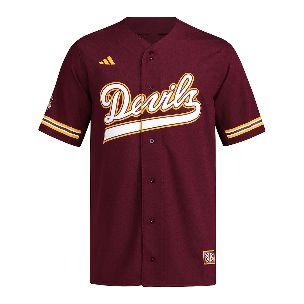 Maillot de baseball rétro réversible à boutons complets pour homme adidas Maroon Arizona State Sun Devils