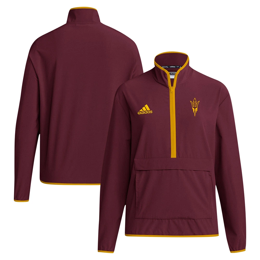 Veste adidas marron Arizona State Sun Devils 2024 Coaches Sideline Half-Zip pour homme