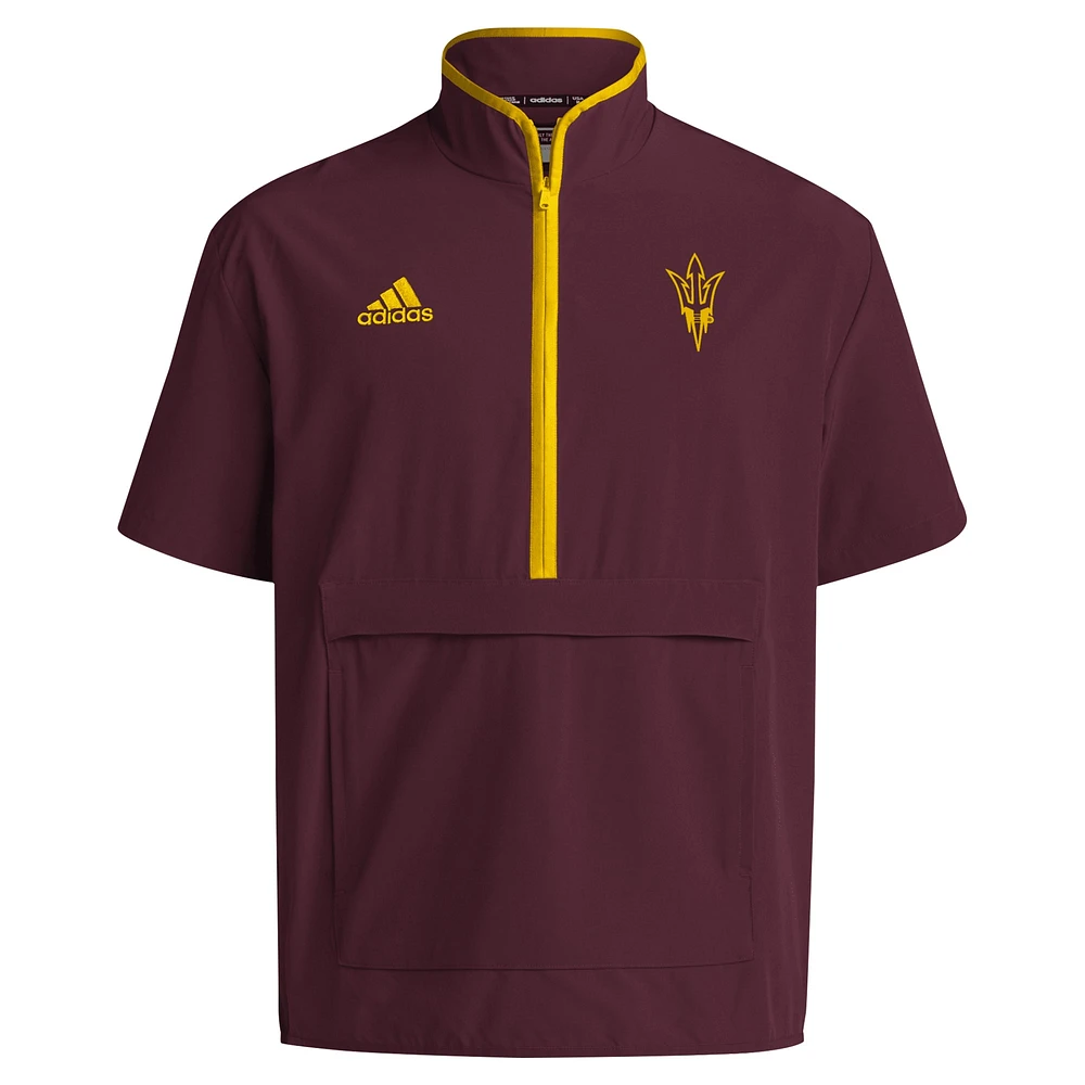 Men's adidas Maroon Arizona State Sun Devils 2024 Coaches Sideline Half-Zip Short Sleeve Jacket