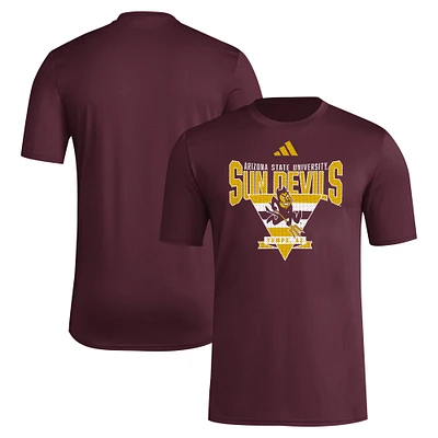 T-shirt d'avant-match trilatéral adidas Maroon pour hommes des Sun Devils de l'Arizona State 2024