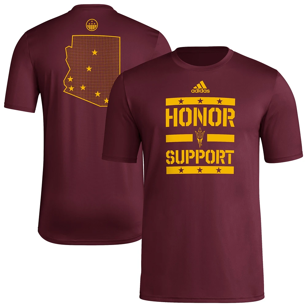 T-shirt d'avant-match adidas Bordeaux Arizona State Sun Devils Honor & Support pour homme