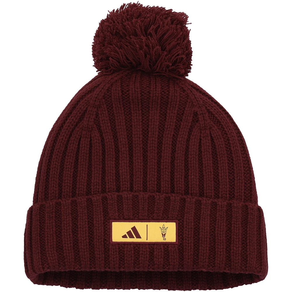 Men's adidas Maroon Arizona State Sun Devils Modern Ribbed Cuffed Knit Hat with Pom