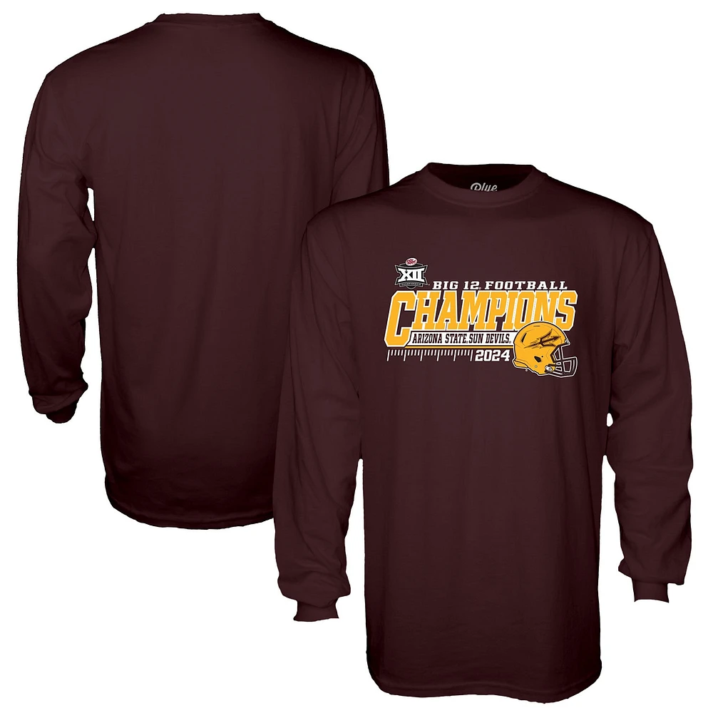 T-shirt à manches longues bleu 84 marron pour homme Arizona State Sun Devils 2024 Big 12 Football Conference Champions Locker Room