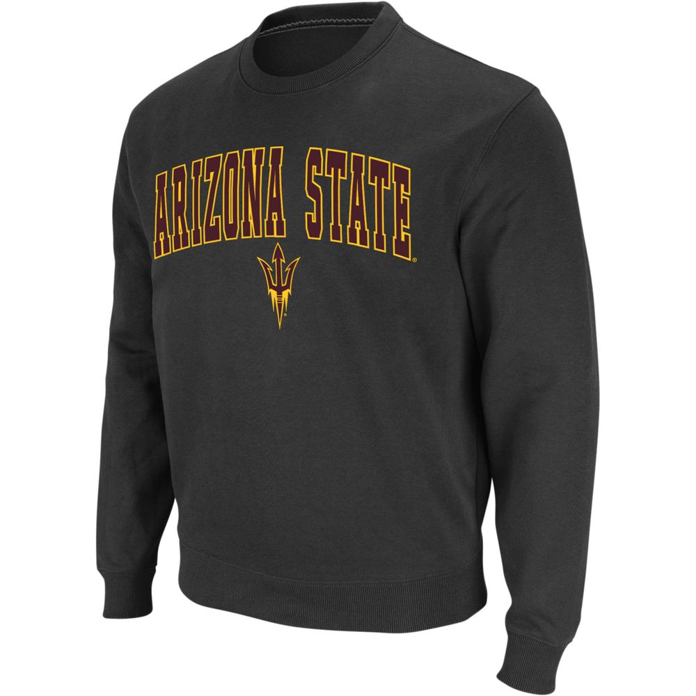 Men's Colosseum Charcoal Arizona State Sun Devils Arch & Logo Crew Neck Sweatshirt