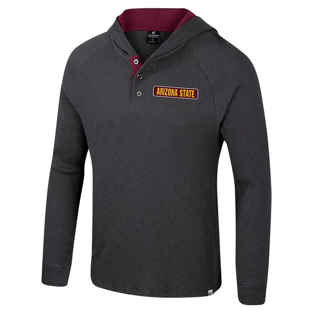 Men's Colosseum  Charcoal Arizona State Sun Devils Dujour Ralgan Long Sleeve Henley Hoodie T-Shirt