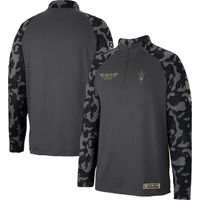 Men's Colosseum Charcoal Arizona State Sun Devils OHT Military Appreciation Long Range Raglan Quarter-Zip Jacket