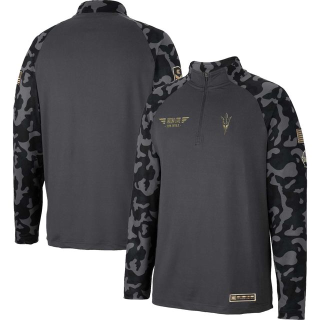 Colosseum Charcoal Arizona State Sun Devils OHT Military Appreciation Long Range Raglan Quarter-Zip Jacket