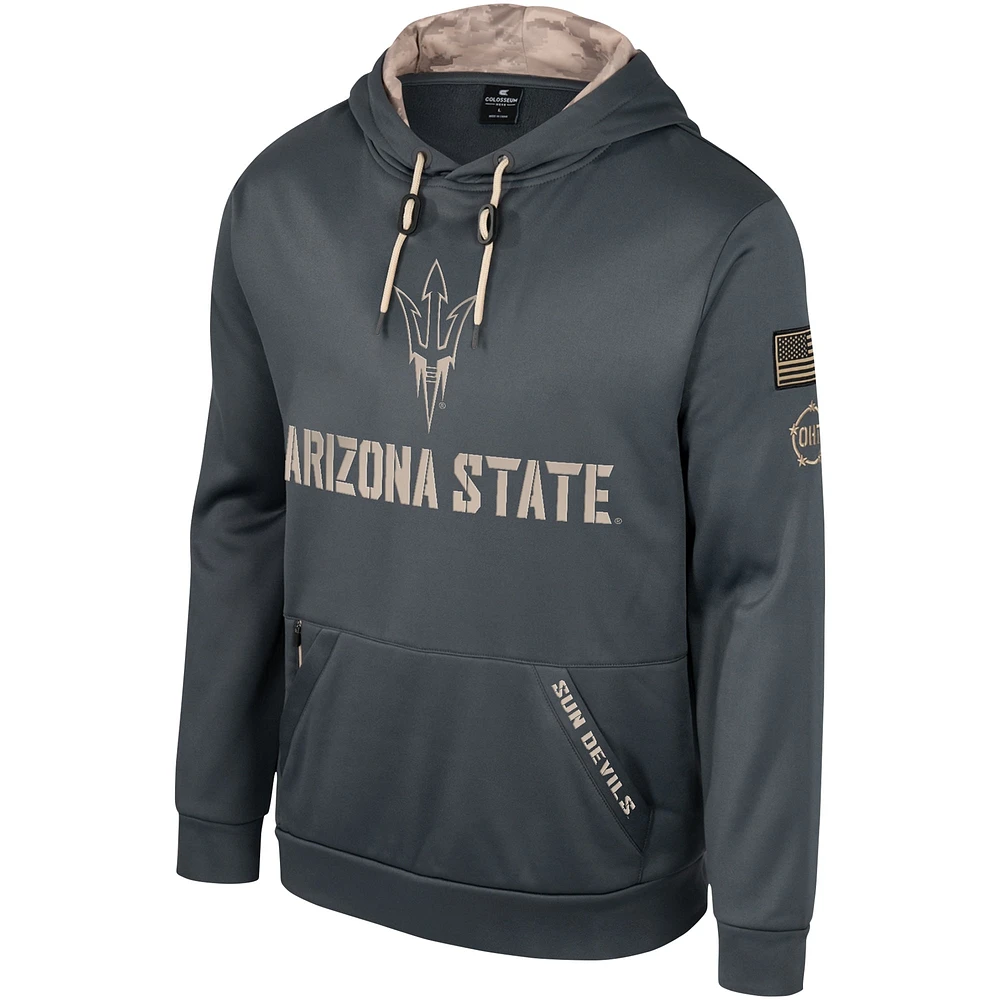 Sweat à capuche pour hommes Colosseum Charcoal Arizona State Sun Devils OHT Military Appréciation