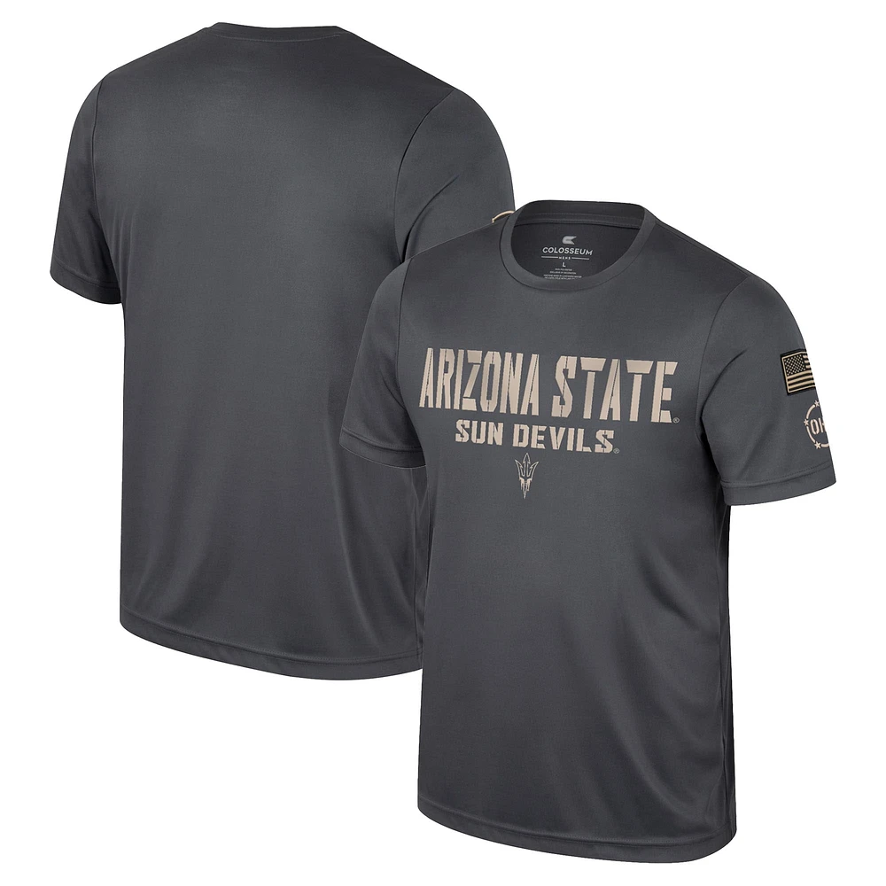 T-shirt d'appréciation militaire Colosseum Charcoal pour hommes de l'Arizona State Sun Devils OHT