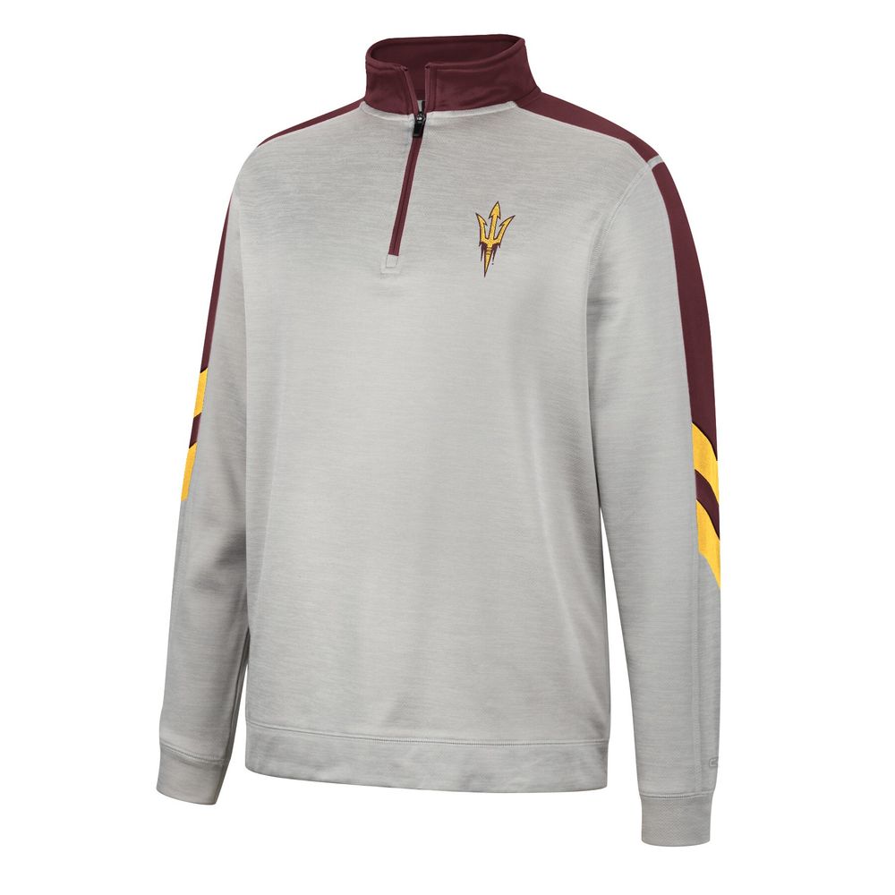 Men's Colosseum Gray/Maroon Arizona State Sun Devils Bushwood Fleece Quarter-Zip Jacket