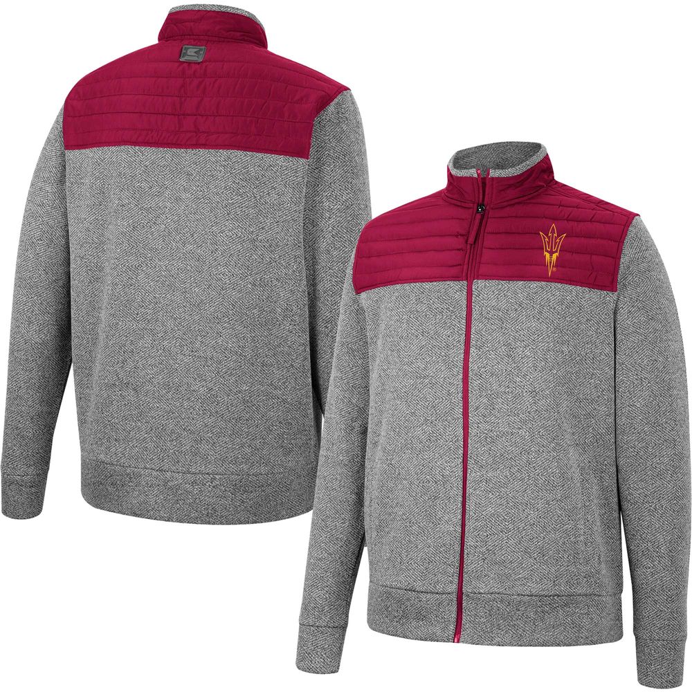 Men's Colosseum Gray/Maroon Arizona State Sun Devils Putter Herringbone Full-Zip Jacket