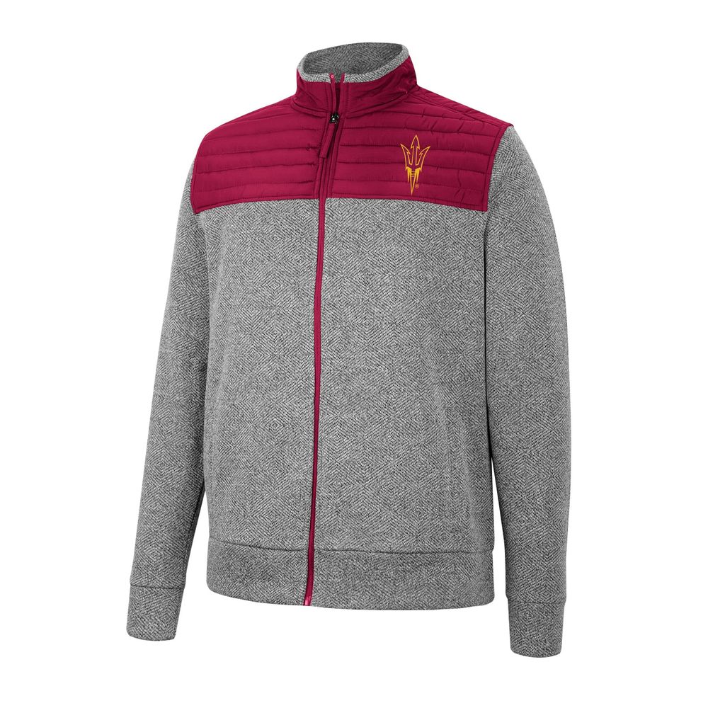 Men's Colosseum Gray/Maroon Arizona State Sun Devils Putter Herringbone Full-Zip Jacket