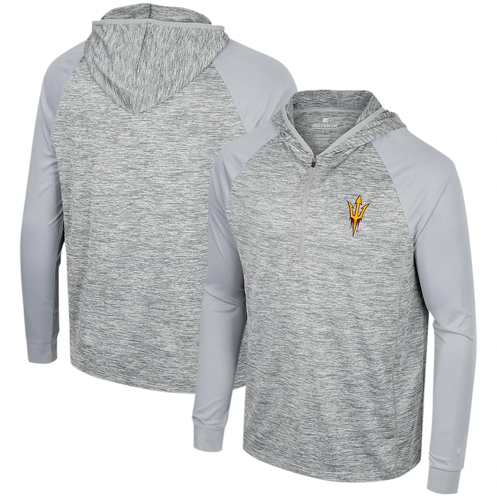 Men's Colosseum Gray Arizona State Sun Devils Cybernetic Raglan Quarter-Zip Hooded Top