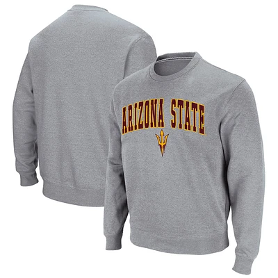 Men's Colosseum Heather Gray Arizona State Sun Devils Arch & Logo Pullover Sweatshirt