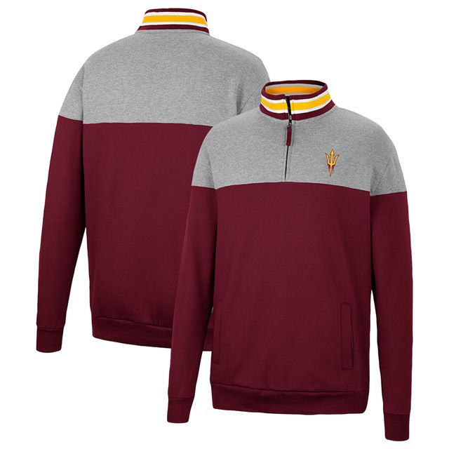 Colosseum Heathered Grey/Maroon Arizona State Sun Devils Be the Ball - Haut à quart de zip pour homme