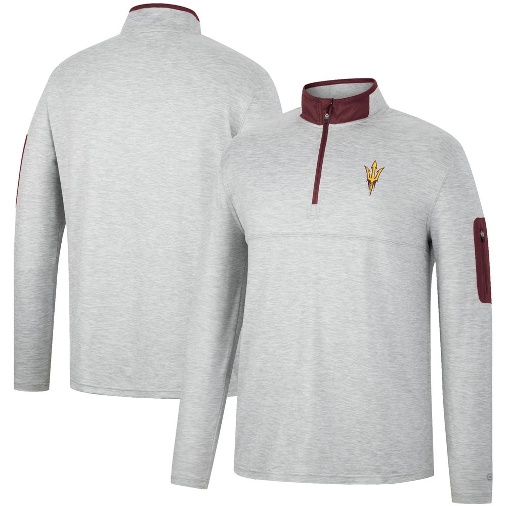 Men's Colosseum Heathered Gray/Maroon Arizona State Sun Devils Country Club Windshirt Quarter-Zip Jacket