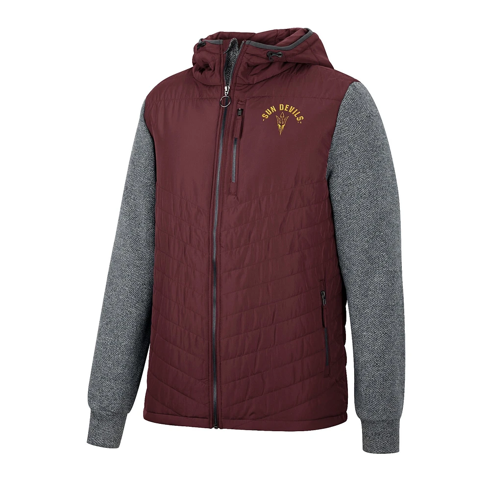 Men's Colosseum Maroon/Charcoal Arizona State Sun Devils Course Herringbone Full-Zip Hoodie