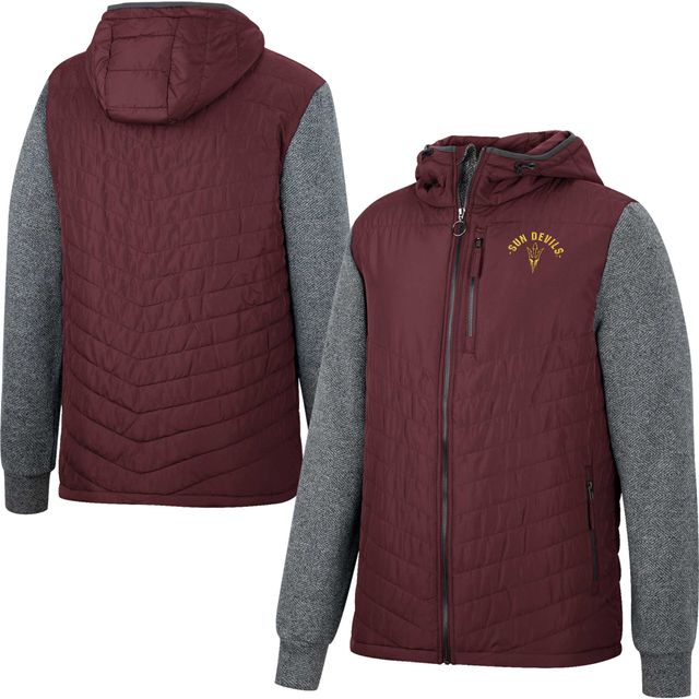 Sweat à capuche entièrement zippé Colosseum marron/anthracite Arizona State Sun Devils Course chevrons pour homme