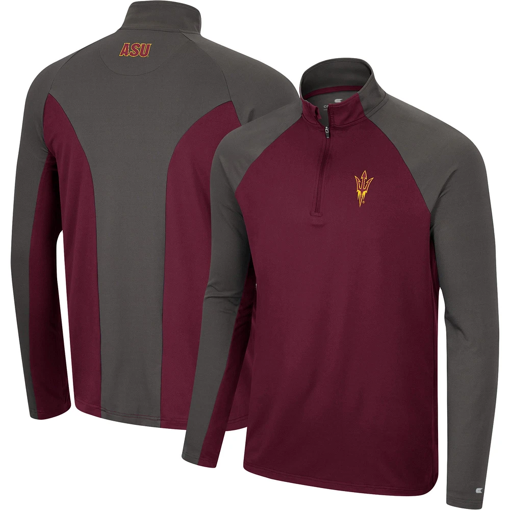 Men's Colosseum Maroon/Charcoal Arizona State Sun Devils Two Yutes Raglan Quarter-Zip Windshirt