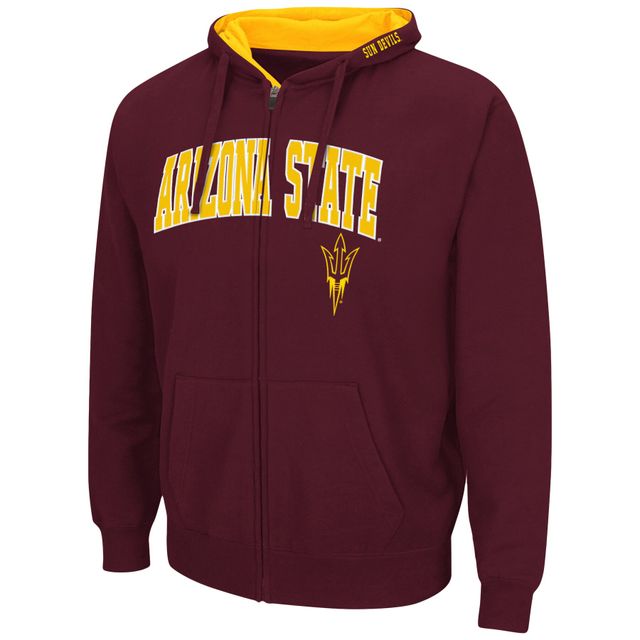 Sweat à capuche entièrement zippé Colosseum Maroon Arizona State Sun Devils Arch & Logo 3.0 pour homme