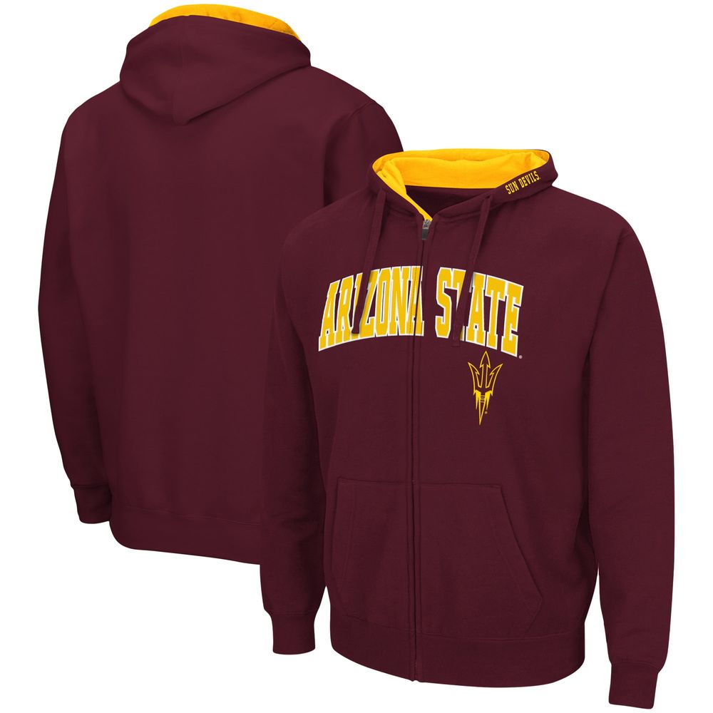 Men's Colosseum Maroon Arizona State Sun Devils Arch & Logo 3.0 Full-Zip Hoodie