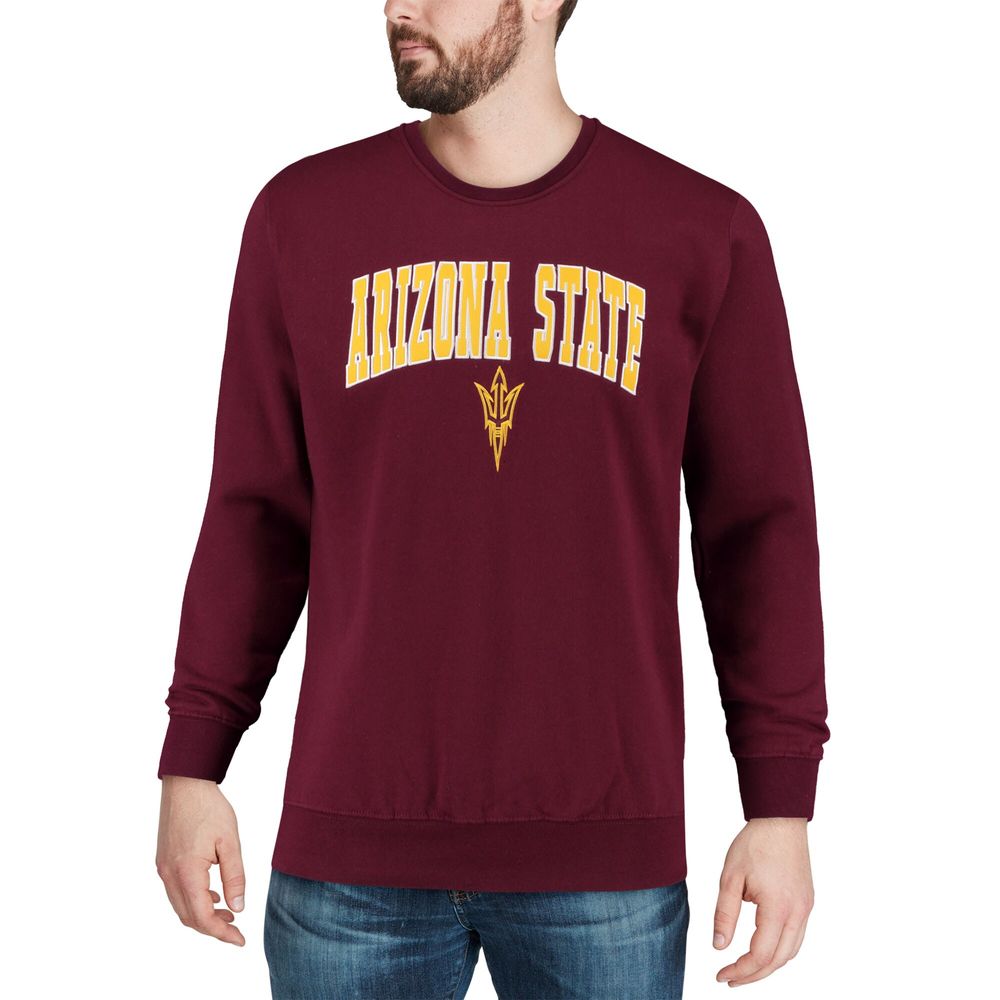 Men's Colosseum Maroon Arizona State Sun Devils Arch & Logo Crew Neck Sweatshirt