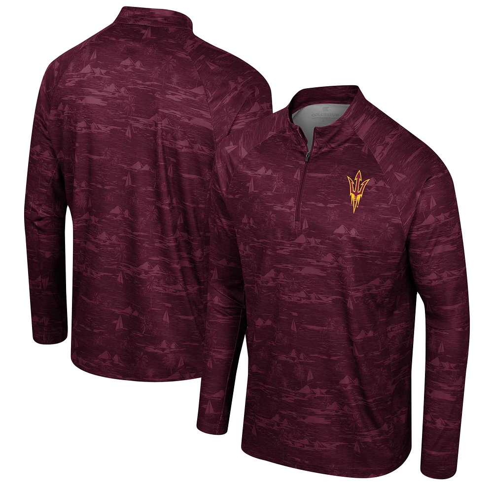 Men's Colosseum Maroon Arizona State Sun Devils Carson Raglan Quarter-Zip Jacket