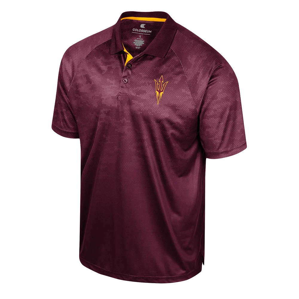 Men's Colosseum Maroon Arizona State Sun Devils Honeycomb Raglan Polo